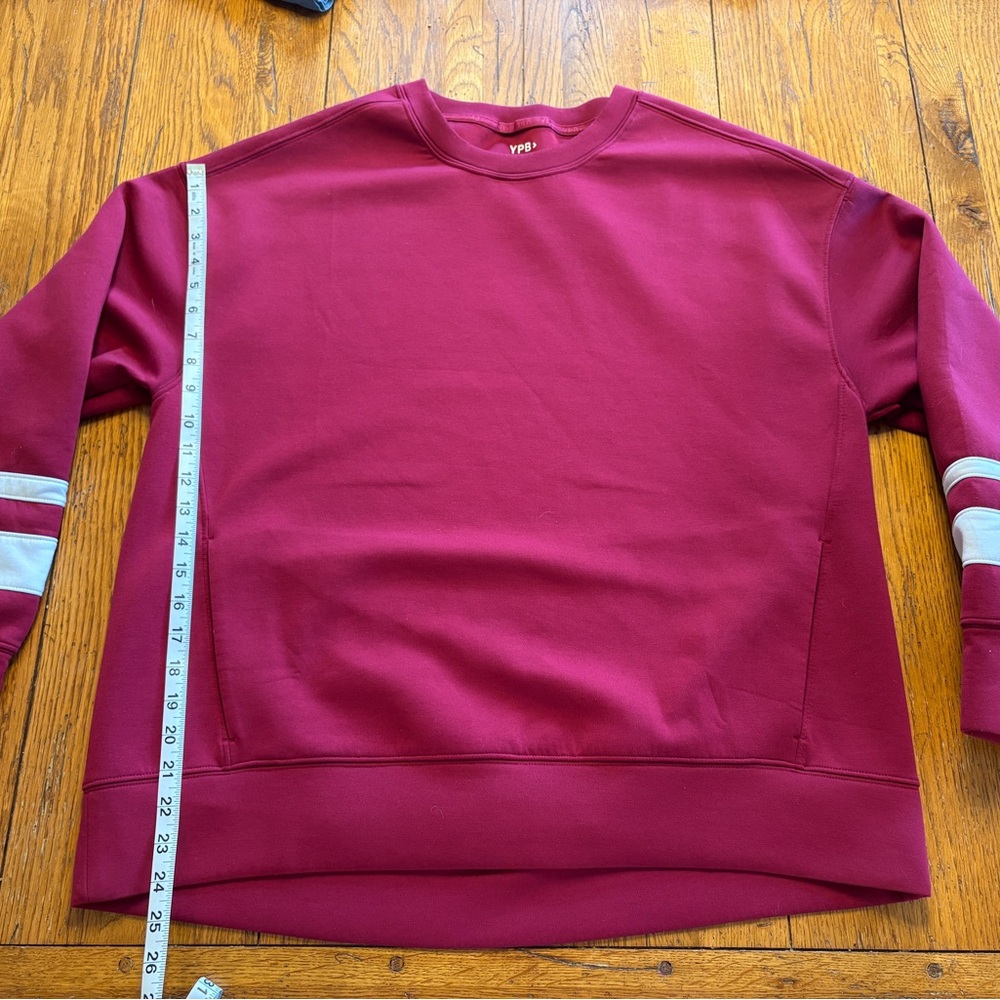 YPB Dark Red Crewneck Sweatshirt with Stripe Detail